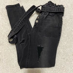 Paper bag waist distressed black jeans size small sm Forever21